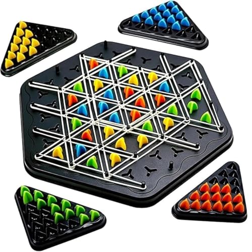 Image of Mashes Chain Triangle Chess Game Triggle Rubber Band Game for Kids & Adults, Fun Family Board Game, Brain Teaser Puzzle, Interactive Chess Set for 2-4 Players, Multicolour