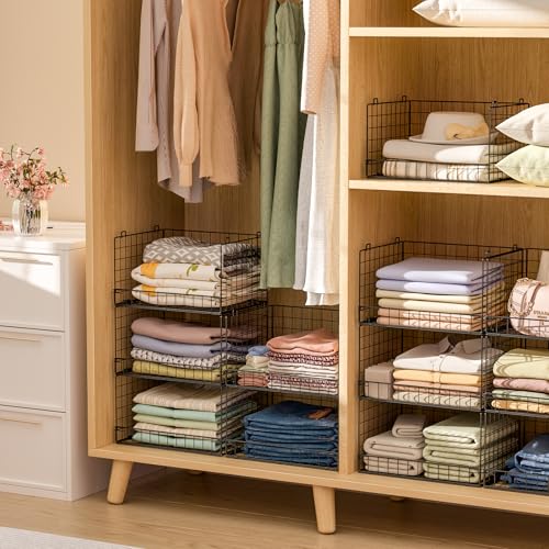 Image of Yociyoga 5-Tier Stackable Closet Organizers and Storage Shelves, Closet Shelf Organizer Basket Bins, Foldable Sweater Storage for Closet Organizer System, Black(Patent 30022416)