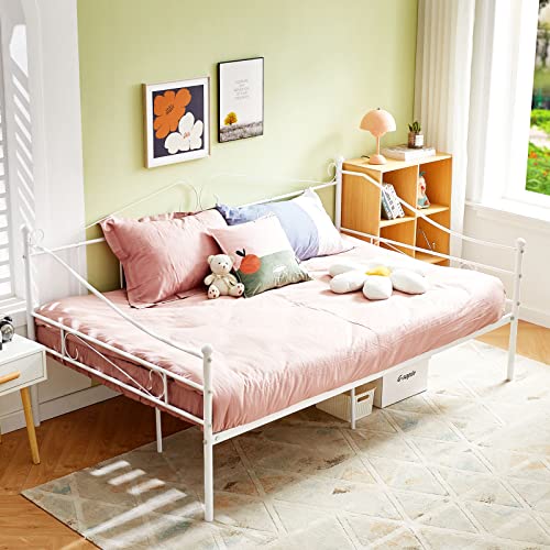 EGGREE Cadre de Lit Banquette en Métal, Lit Simple Canapé-Lit en Fer Forgé pour Enfants Adults, 120 x200cm - Blanc Cover