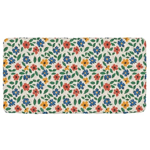 Portable Toddler Bed Sheet for Kids Red Yellow and Blue Crayon Flowers Travel Bed Fitted Sheet