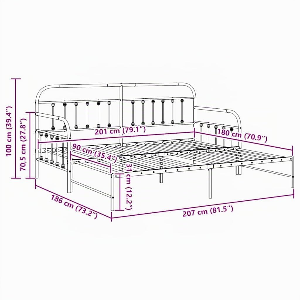 vidaXL Tagesbettrahmen Weiß 90 x 200 cm Pulverbeschichteter Stahl | Super Möglichkeit, um Übernachtungsgäste unterzubringen, Minimalistisches Weiß passt zu jeder Wohnung,