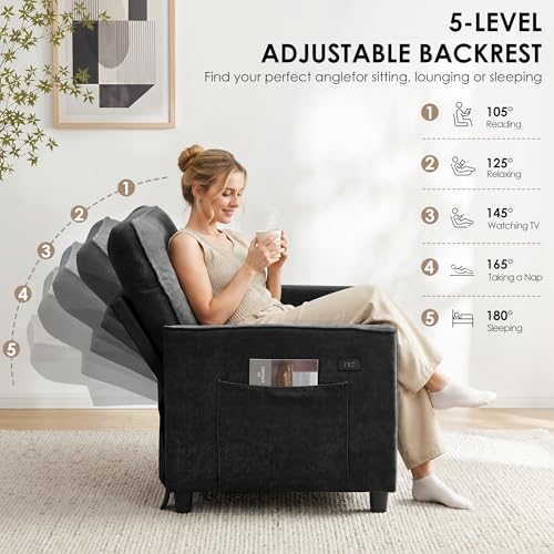 Image of Dreamzie 55'' 3 in 1 Convertible Sofa Bed with USB Charging Ports, Pull Out Couch with Adjustable Backrest and Side Pockets, Sleeper Sofa for Living Room, Apartment, RV, Easy Assembly - Black