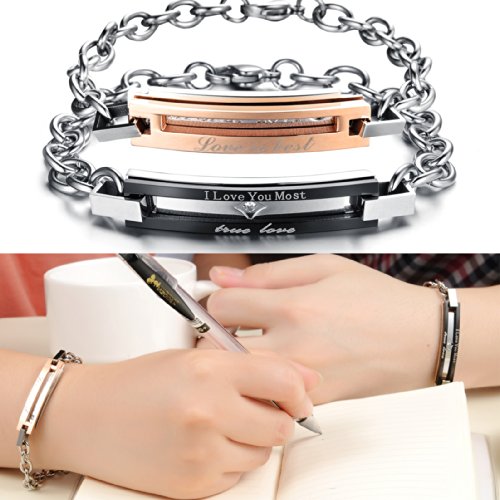 His Or Hers Matching Set Couple Titanium Stainless Steel Bangle Bracelet Pure Love Simple Korean Style Anti-Fatigue In A Gift Box (Hers) #TOP2