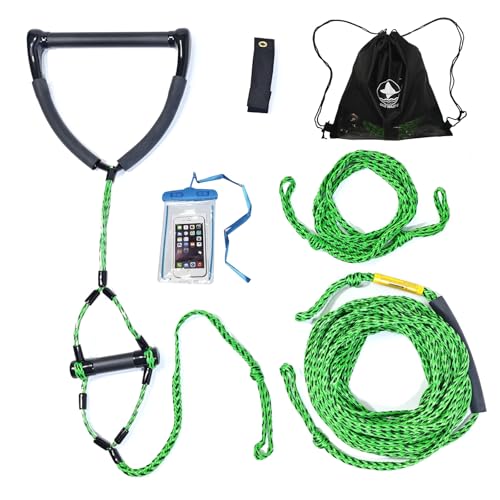 75ft Wakeboard Rope Water ski Rope 12in and 6in Small Handle with EVA Foam 3 Sections Tow Rope with Floating Foam (G/B 12in Handle)