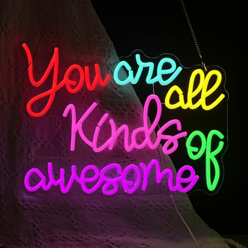 Image of You Are All Kinds Of Awesome Neon Sign Dimmable Inspirational Led Letter Light Sign for Classroom USB Powered Motivational Quote Neon Light for Dorm Bedroom Office Teen Girls Women