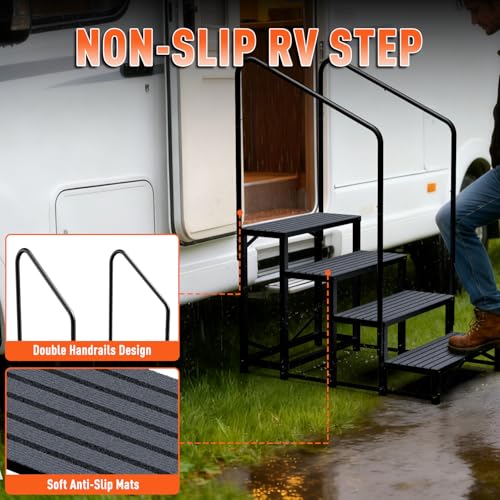 Image of 4-Step RV Steps with Dual Handrails, Heavy Duty Steel, 660 LBS Max Load