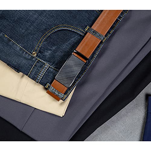 Image of Founders & C Mens Belt 2 Pack,Leather Ratchet Click Belt Dress with Slide Buckle 1 3 /8 inch in Gift Set Box- Size Adjustable