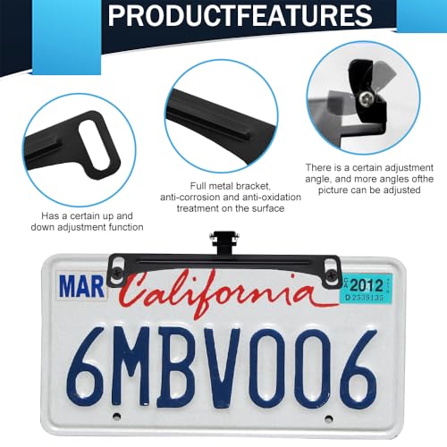 Image of Reverse Rear Camera License Plate Bracket, Rear Camera Car Mount, Dash Cam Rear View Camera Metal Bracket, Car Accessories Back Up Camera License Plate Frame for Dash Cam Mirror Camera