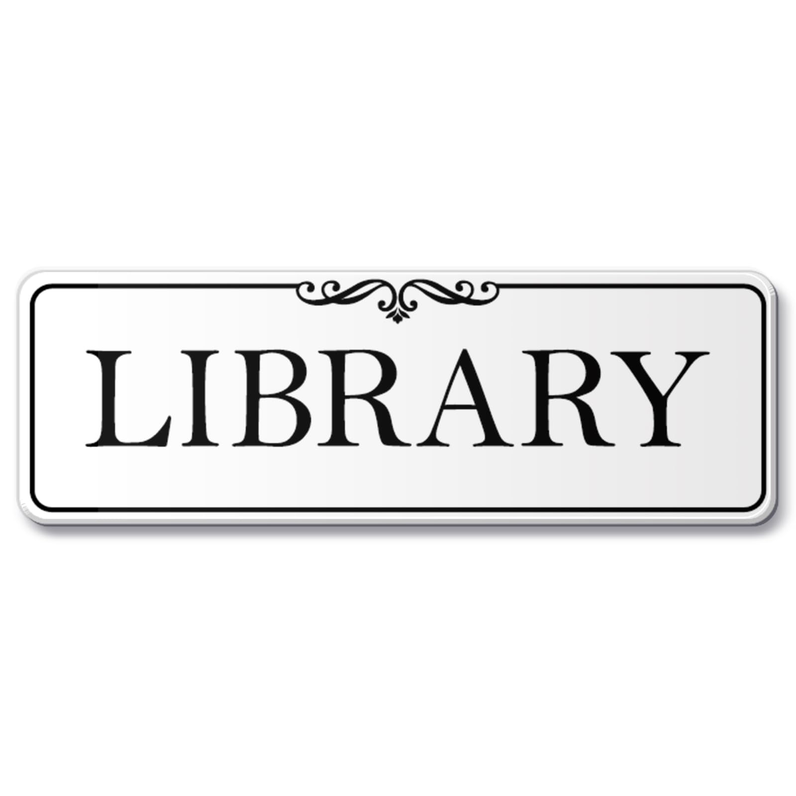 9x3 Inch Library Sign, Acrylic Self-stick Door Wall Signage Great for School House Reading Room (Elegant White)
