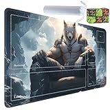Yuxcfhjfe for MTG Card Playmat with Zones-Includes A Storage Bag and 6 Dice, 24 x 14 inches for TCG Playmat with Non-Slip Rubber, Game Mat, Wolf Warrior
