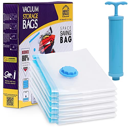 Image of ABOUT SPACE 6 Pcs Vacuum Bags for Travel with Pump-Reusable Packing Vacuum Storage Bags for Cloth with Ziplock,Space Saver Bags /Sealer Bags for Home 40X60,50X70,60X80,70X100,80X100,80X120