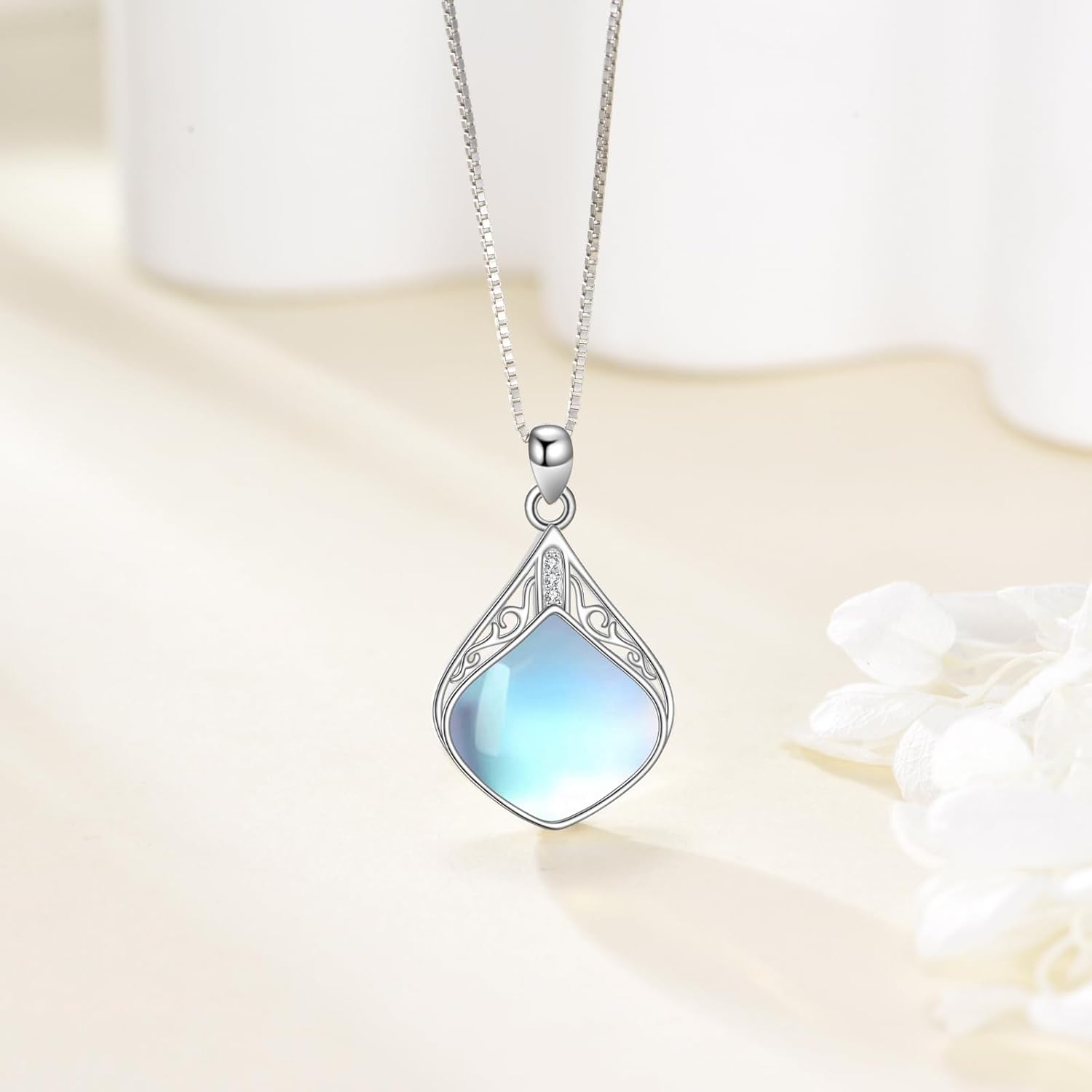 Moonstone Necklace for Women Sterling Silver Moonstone Pendant Jewelry Gifts for Women - Image 6