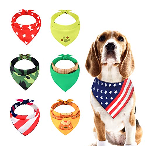Chrider Dog Bandana, 6 Pieces Birthday Gift Washable Triangle Dog Bandanas, Bib Scarf for Pet, Adjustable Kerchief Accessories for Small Medium Large Sized Dogs Puppy Cats