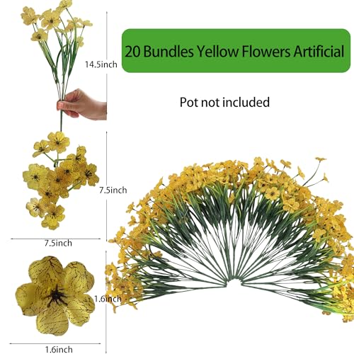 Satefello 20 Bundles Artificial Flowers for Outdoors Fall Autumn Decoration, UV Resistant Fake mums with Plastic Plants, Faux Silk Flowers for Outside Front Porch Patio Decor-Yellow - image 8