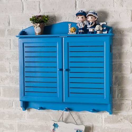Decorative Electrical Panel Cover, Retro Meter Switch Box, Wooden Hide Breaker Box Cover, with Hooks and Handles, Flip-top Cabinet Doors Design(Blue,53 * 40cm/20.9 * 15.7in)