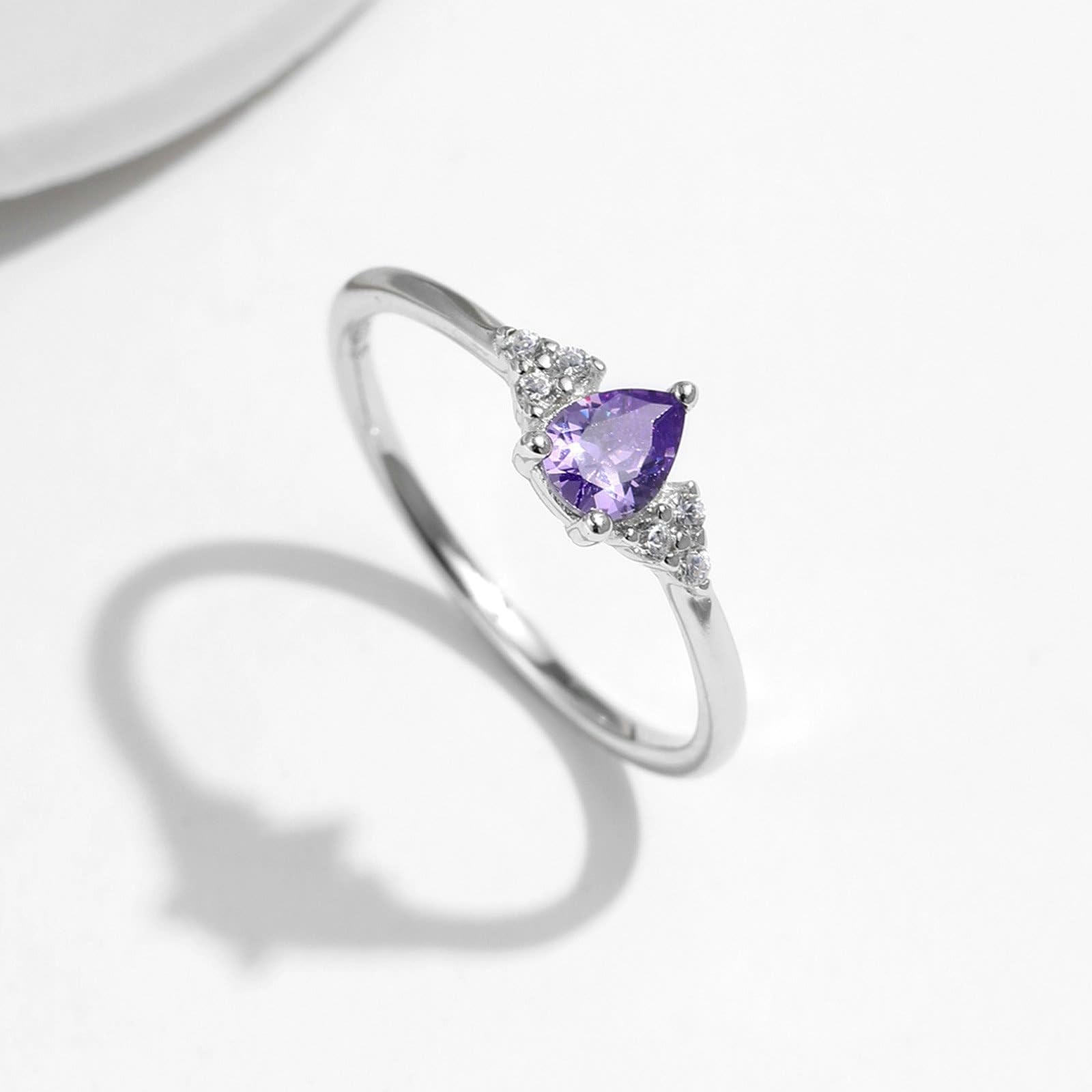 Anillo de oro blanco de 9 K/14 K, amatista morada, 4 x 5 mm, redondo con ópalo violeta, amatista, anillo para mujer, anillo de moissanita, anillo para mujer