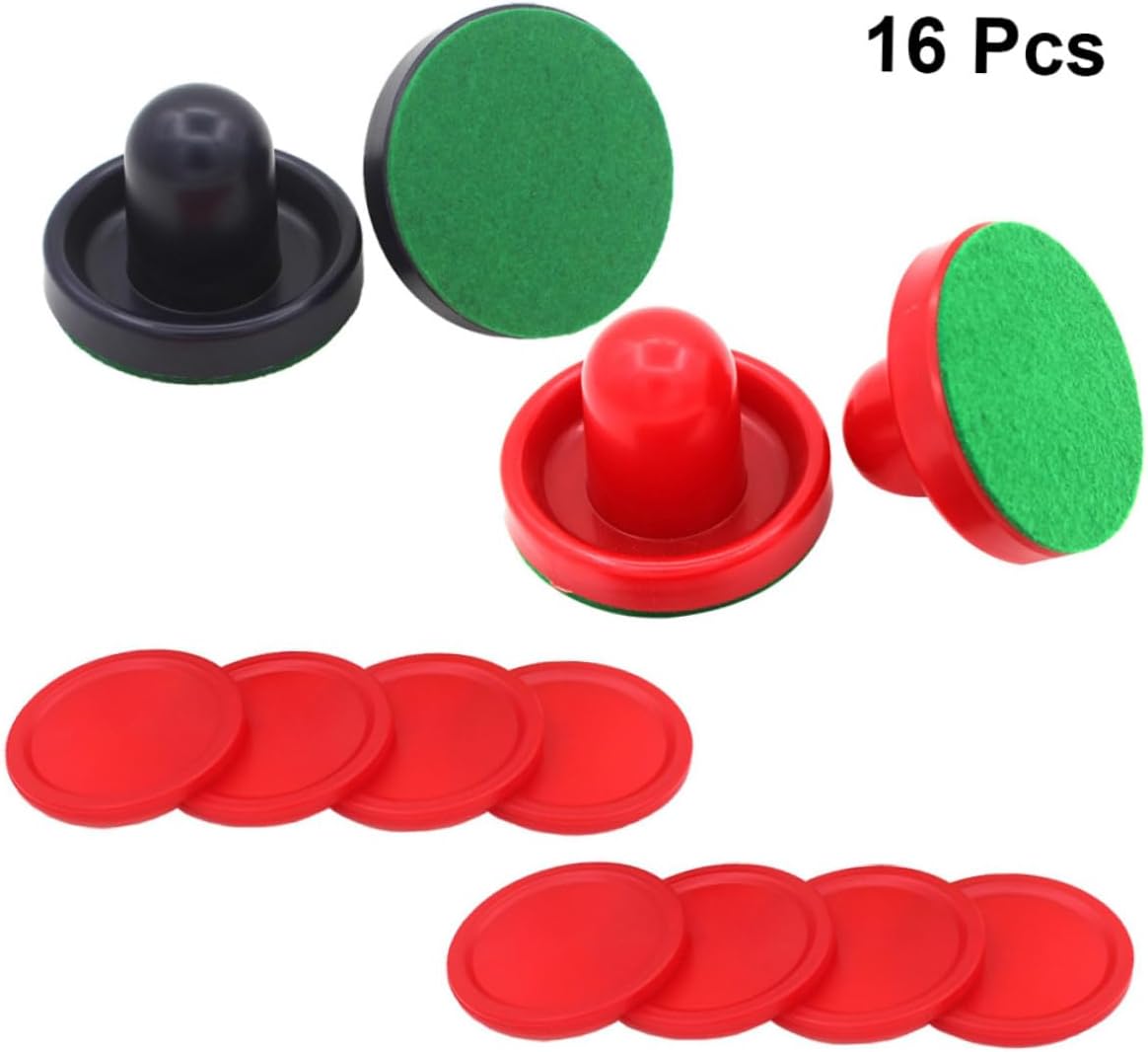 16pcs Air Hockey Pushers and Pucks Replacement Kit for Game Tables with Ergonomic Paddles Material Red and Dark Blue for Competitive Play and Easy Equipment Upgrade