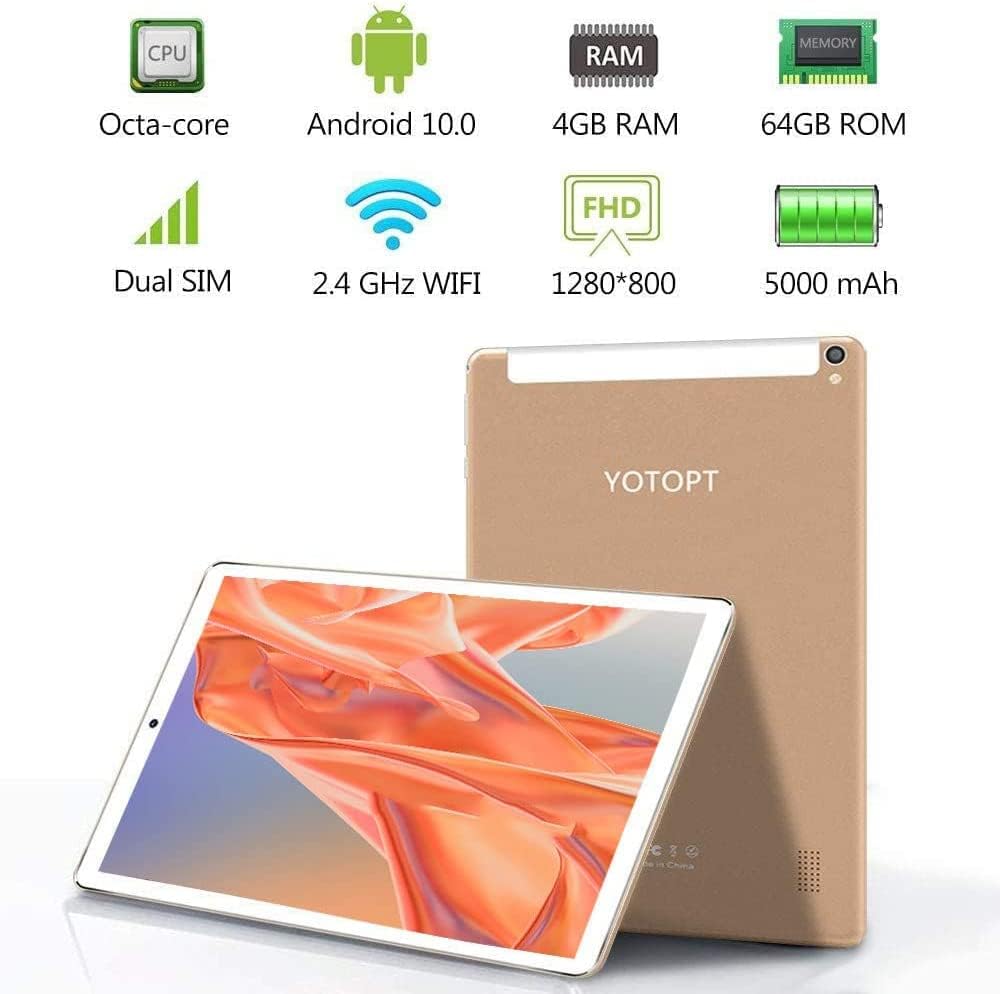 Tablet 10 pollici- 4G LTE YOTOPT Android 10, 4GB RAM, 64GB ROM(1 TB TF espandibile), Octa-core, 5+8MP, WiFi, GPS, Bluetooth, Tablet con mouse e tastiera-Gold Tablet 10 pollici- 4G LTE YOTOPT Android 10, 4GB RAM, 64GB ROM(1 TB TF espandibile), Octa-core, 5+8MP, WiFi, GPS, Bluetooth, Tablet con mouse e tastiera-Gold