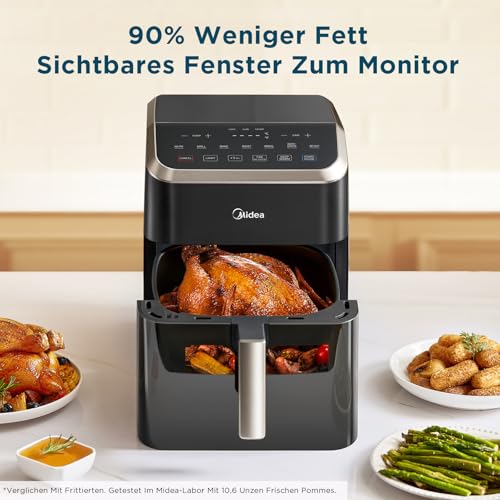 Image of Midea 7L Capacity Hot Air Fryer, HeatXpress Technology, 90% Less Oil, Energy and Time Saving with 7 Presets, Easy to See Window and Light, Non-stick