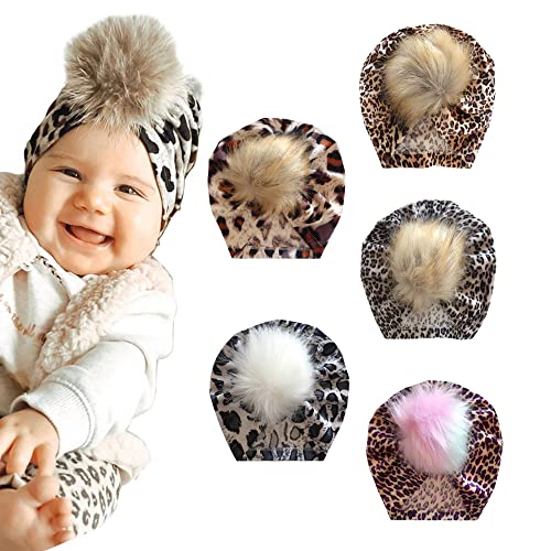 Image of Nishine Newborn Bow Knotted Turban Hats for Baby Girls Cute Soft Leopard Hospital Hat Infant Nursery Indian Beanie Headwrap