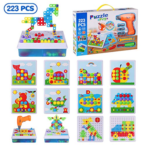 223 Pieces Construction Engineering Blocks Set, Electric Drill Puzzles STEM Toys, Drill