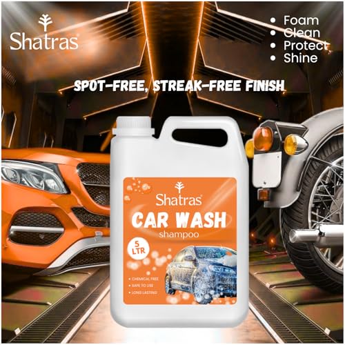 Image of Shatras Car Wash Shampoo - High Foam Car Cleaning Liquid | pH Neutral Formula | Scratch-Free Wash | Deep Cleaning & Extra Shine | Suitable for All Vehicles - 5L (ORANGE)