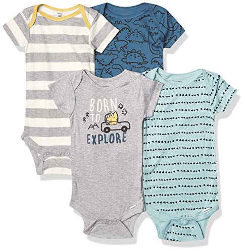 Gerber Baby Boys' 4-Pack Short Sleeve Onesies Bodysuits, Dino/Blue, 6-9 Months