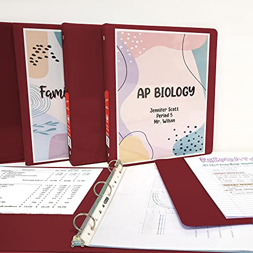 Image of BAZIC Products 1 /2 inch Burgundy 3-Ring View Binder, Round Ring, 4-Pack | round rings, 1 /2 in Burgundy view 3-ring binder, 2 inside pockets, holds up to 100 sheets, Durable poly cover, 2 Pockets