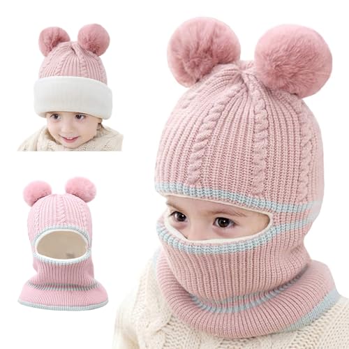 crazy bean Gorro para Niño Niña Bebé Invierno Gorros Y Bufandas Orejera Bebe 3 En 1 para Mantener El Calor Pasamontañas de Punto Acolchado para Niños De 2-9 Años Rosa