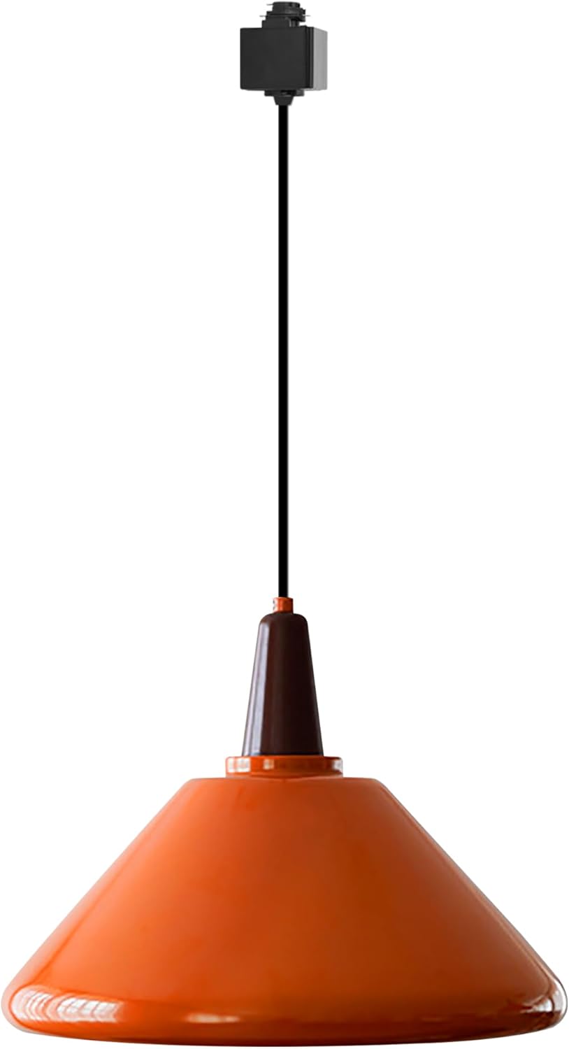 H-Type Track Light Pendants Modern Chandeliers Orange Cone Lampshade, Brown E26 Socket Decorate Metal Cover 3.2 ft Dimmable Pendant Light for Kitchen Island Customizable
