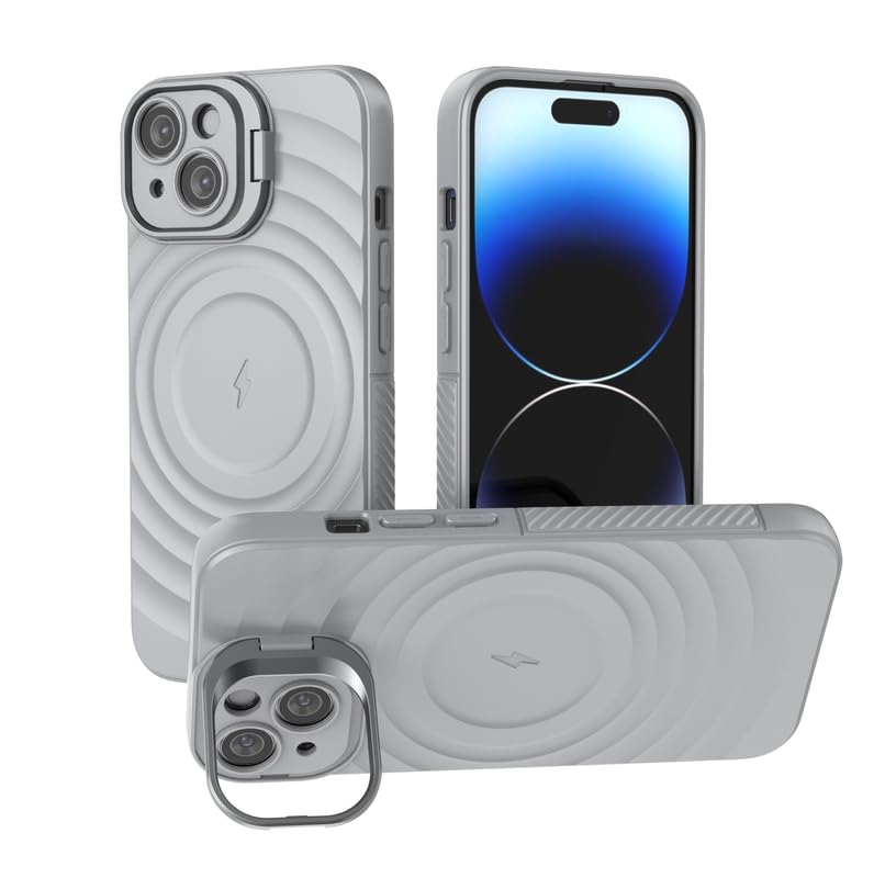 Image of LuxuryKase Shockproof Case for iPhone 14 | Ripple Pattern | Camera Protection | Inner Velvet Fabric Lining | Protective Cover with Enhanced Grip & Wireless Charging Support - Grey