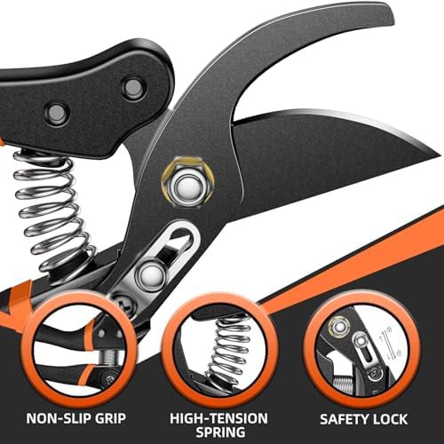 DECERK 8.5" Professional Pruning Shears - Cuts 4X Easier with Ultra Sharp Japanese Steel Titanium Blade, Arthritis Friendly Garden Scissors & Plant Clippers, Effortlessly Prunes 3/4" Branches