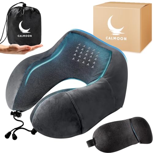 【anan掲載 理学療法士監修】CALMOON 首セレブ ネックピロー 飛行機 箱付 トラベルピロー 首枕 ネックレスト 旅行 低反発 携帯枕 クッション U型 コンパクト カバー洗濯可 持ち運び便利 車 夜行深夜バス 新幹線 ソファ 椅子 旅行 お昼寝 仮眠 防災用 快眠 快適 安眠グッズ プレゼント neck pillow 超軽量295g 日本正規品180日間保証付 グレー