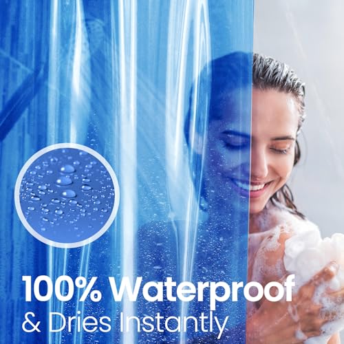Image of LiBa Shower Curtain Liner PEVA 8G, 72x72 Inch Waterproof Blue | Non-toxic PEVA shower liner, rust-proof grommets, weighted hem, blue clear waterproof plastic shower curtain Liner