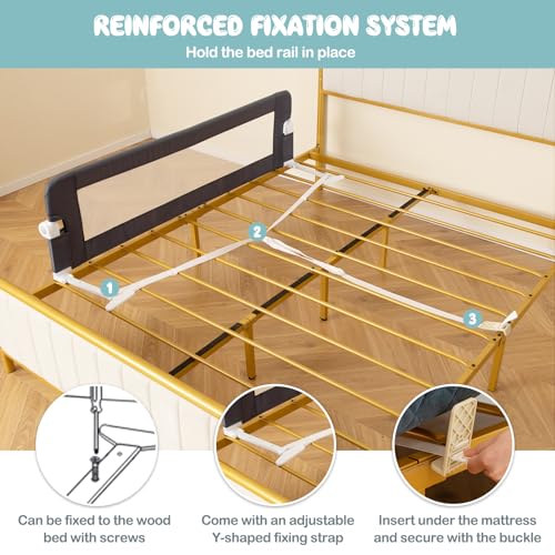 Image of BABY JOY Bed Rails for Toddlers, Extra Long, Swing Down Safety Bed Guard for Convertible Crib, Folding Baby Bedrail for Kids Twin, Double, Full Size Queen & King Mattress (60-Inch, Dark Blue)