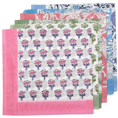 Cpc Cotton Print Club CPCN004 Cpc Cloth Napkins Set Of 6 Cotton Printed Dinner Block Print Napkins I Wedding Cocktail Cloth Floral Napkins I 18X18 In I Mix Color-Border thumb #9