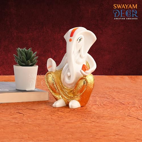 Image of Creating Ambiance Polyresin Marble Ganesh Idol, Vinayaka Statue | Auspicious Ganpati Murti For Living Room & Home Decor - Ganesh Idol For Diwali (8 Inches),Multicolour