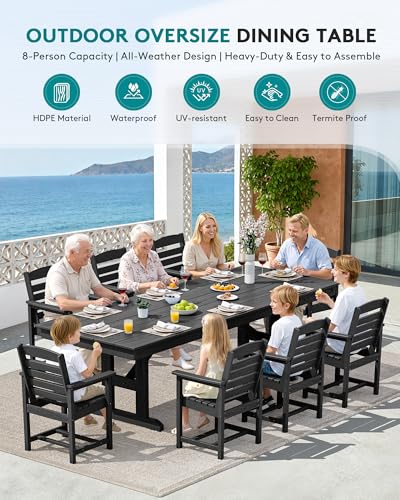 Image of SERWALL Outdoor HDPE Dining Chairs with Arms & Widended Seat, Set of 4, Black