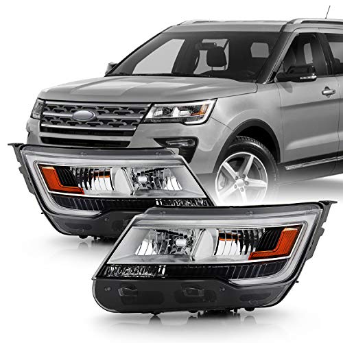 AKKON - For 2016-2018 Ford Explorer Sport | Limited | Platinum | XLT Light Tube LED DRL OE Chrome Headlights - Pair