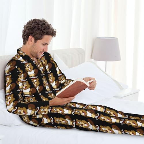 Ensemble de pyjama homme doux vêtement de nuit castor rigolo