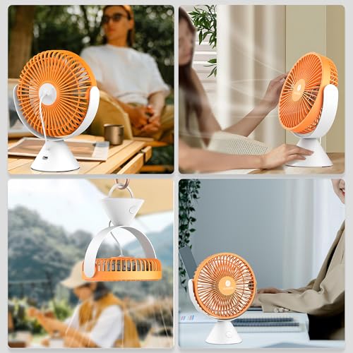 Image of HOMEBASIC Mini Table Fan for Home Office| Portable Handheld Desk Fan with 3 Adjustable Speed, 360 Rotation, Type C Rechargeable, 2400 RPM Motor| 7 Inches Quiet Cooling Fan for Travel (Orange & White)