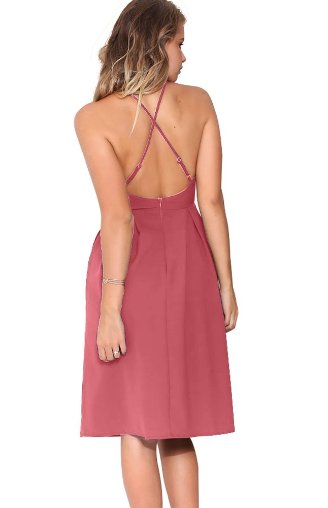 Eliacher Women's Deep V Neck Adjustable Spaghetti Straps Summer Dress Sleeveless Sexy Backless Party Dresses with Pockets