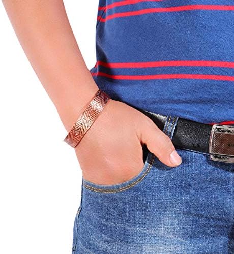 Wide Copper Bracelet for Men Viking Jewelry Magnetic 7.5inch Adjustable Cuff Bracelet