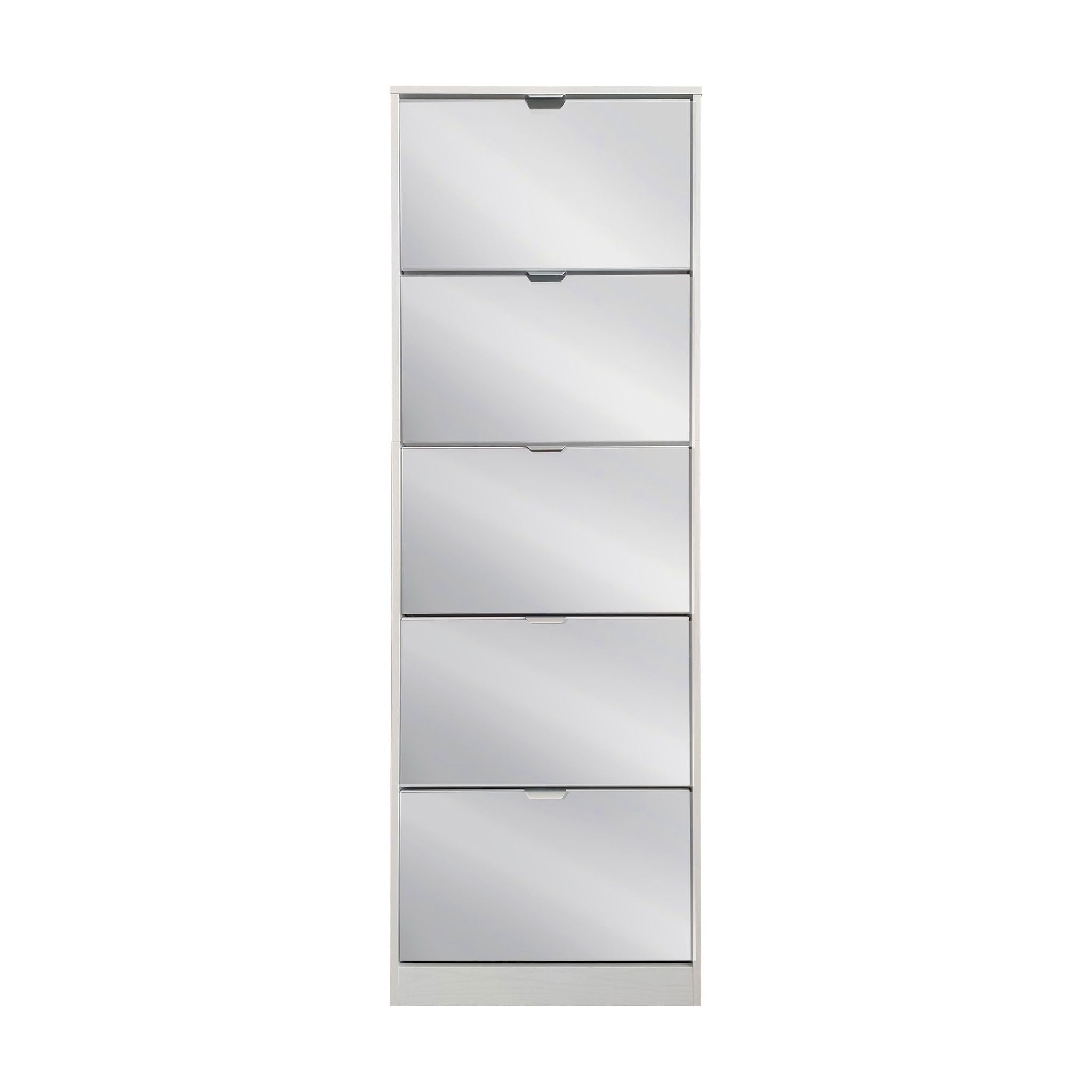 milani home - scarpiera salvaspazio 5 ante con specchio, bianco, 24 x 60 x 180 cm, truciolare bilaminato e vetro