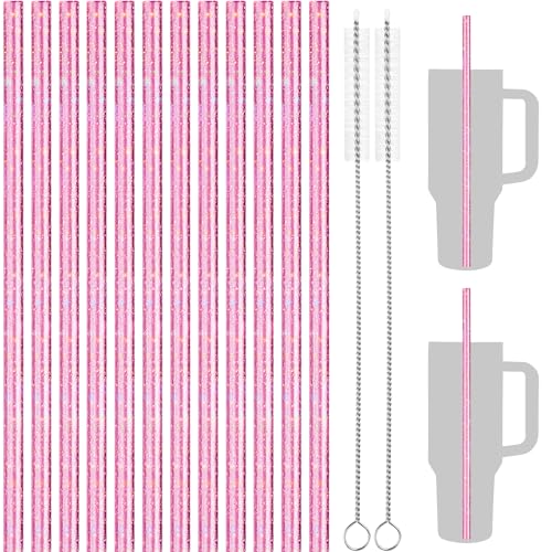 NiHome 12-Pack Glitter Plastic Straws Fit for Stanley 40 oz Tumbler, Pink