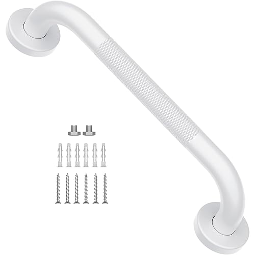 12 Inch Oil Rubbed White Grab Bar w/Anti-Slip knurled Grip, iMomwee Stainless Steel Wall Mount Bathroom Safety Handrail Support, Shower Balance Bar, Handicap Elderly Senior Assist Textured Bath Handle