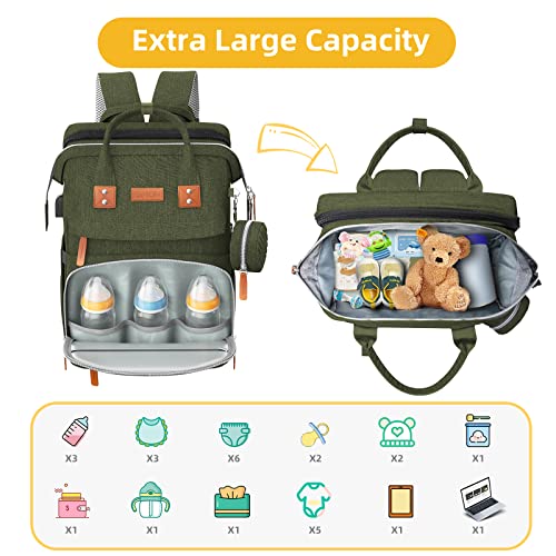 Image of ISMGN Diaper Bag Backpack with Changing Station, Large Diaper Bag, Baby Bag, Multifunctional Diaper Bag, ARMYGREEN