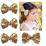 4 Pack Gold Glitter Sequins Bow Hair Clip Hairpin for Girls Cheer,Dance Recital,Birthday...