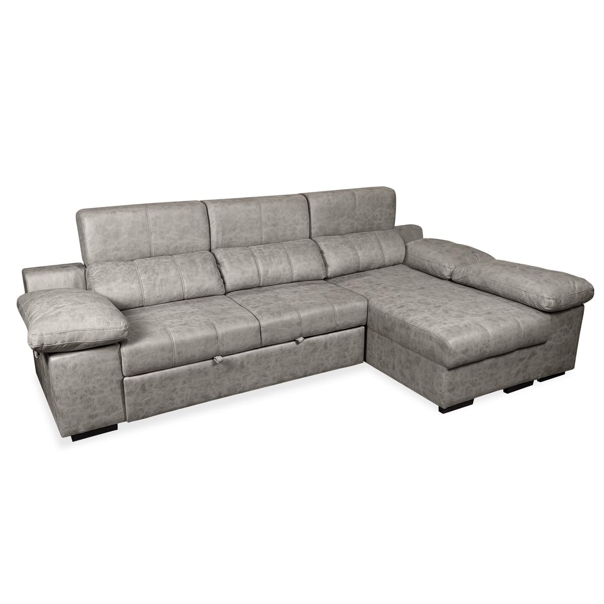 Homey - Chaise Longue Sofá Cama con Puffs Modelo Jaca, Diseño Moderno, Práctico y Funcional, con Reposabrazos, Color Gris