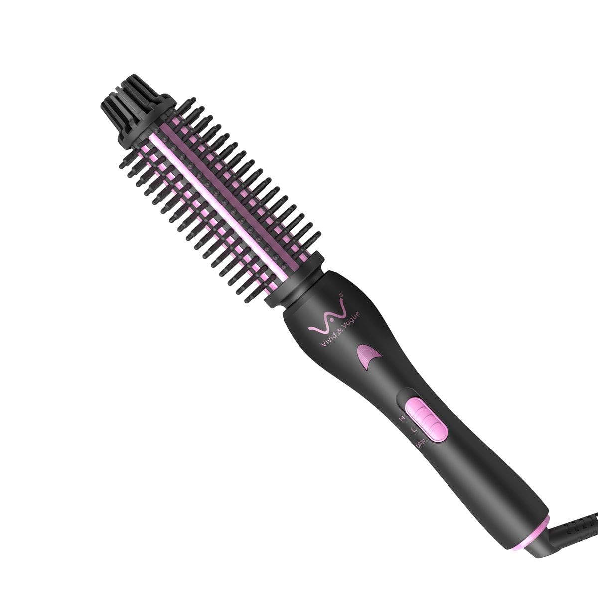 2IN1 Hair Brush Iron Professional Ceramic Hair Curling Iron/Straightener,Anti-Scald Nylon Bristles,Negative Ionic Dual Voltage for Travel,Curls & Waves & Straight